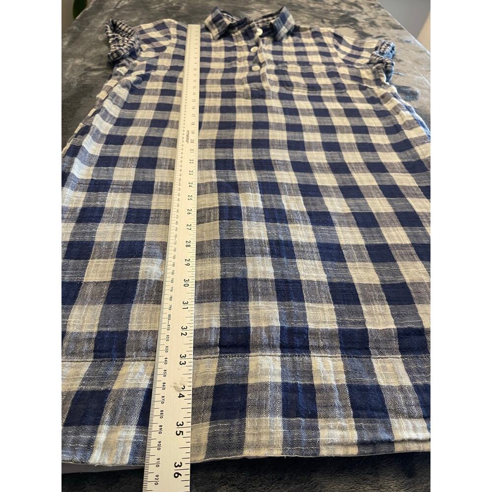 J.Crew Gingham Plaid Shift Shirt Dress Blue White Short Sleeve Mini Size Medium - Picture 4 of 8